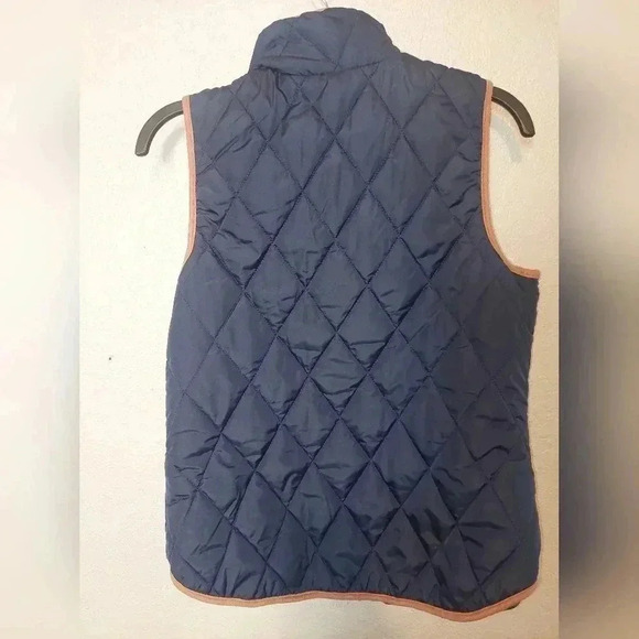 Takara Diamond Quilted Puffer Vest Navy Blue & Brown Faux Suede Size Medium - Picture 6 of 10